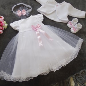 Christening dress, party dress headband, set of 4 pieces Livia Color: white/pink Size 56, 62, 68, 74, 80, 86, 92, 98 image 6