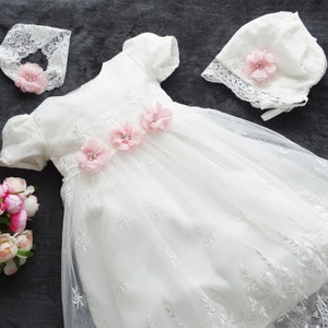 DANA baptism dress, party dress headband hat shoes set 4 pieces. Gr. 62.68, 74, 80, 86, 92.98 image 7