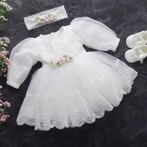 Christening dress baby dress 62 68 74 80 86 christening dress ivory christening dress baby boho dress baby girl lace dress baby girl wedding dress