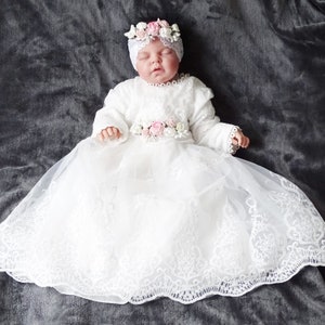 VALENTINA christening dress, party dress + headband Color: ivory Size 56, 62, 68, 74, 80, 86 ,92,98