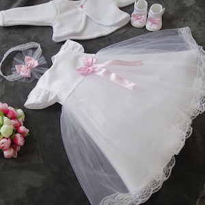 Christening dress, party dress headband, set of 4 pieces Livia Color: white/pink Size 56, 62, 68, 74, 80, 86, 92, 98 image 5