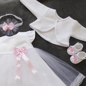 Christening dress, party dress headband, set of 4 pieces Livia Color: white/pink Size 56, 62, 68, 74, 80, 86, 92, 98 image 2