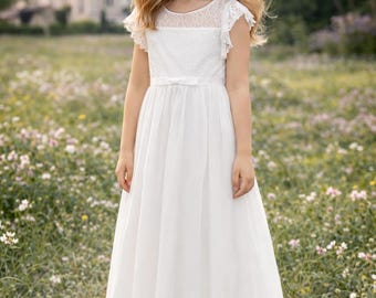 Robe de demoiselle d'honneur en dentelle, robe de demoiselle d'honneur en dentelle, robe en dentelle, robe de demoiselle d'honneur en dentelle écrue, robe de première communion taille 116-164