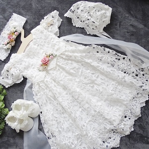 Robe de baptême fille bébé, robe de fête robe de baptême ivoire, robe bébé bébé boho robe bébé fille robe en dentelle robe baptême bébé fille image 6