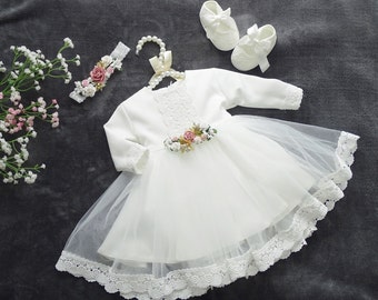 Baby Girl Princess Wedding Baptism Dress Tulle Party Dress Flower Girl Dress Christening Dress Baptism Baby Clothes