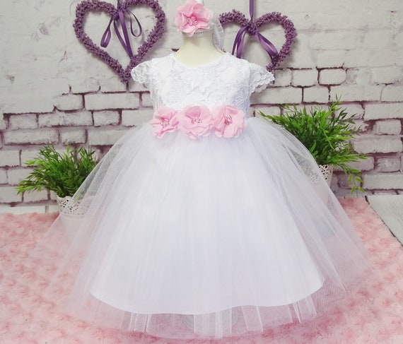 Stirnband weiss 62,68,74,80,86 Baptism Christeni Taufe Taufkleid aus Spitze