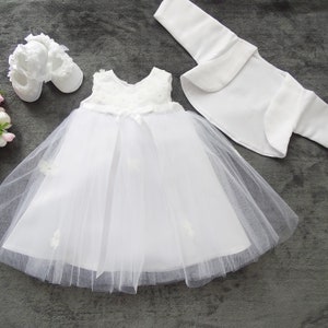 Christening dress, party dress + bolero set 2 pieces. Colour: white-ecru Gr. 56, 62, 68, 74