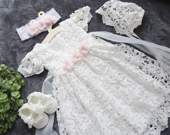 Robe de baptême fille bébé, robe de fête robe de baptême ivoire, robe bébé bébé boho robe bébé fille robe en dentelle robe baptême bébé fille