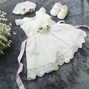 100% Cotton Christening Dress, Baby Dress Christening Dress Made of Cotton Muslin, Ivory Baby Boho Dress, Baby Girl