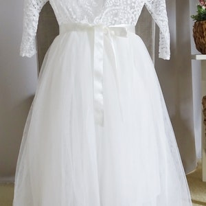 Blumenmädchenkleid Prinzessin Spitzenkleid Lange A-Linie Tüllkleid Festliche Mädchenkleider Party Hochzeit Brautjungfern Kommunionkleid Bild 5