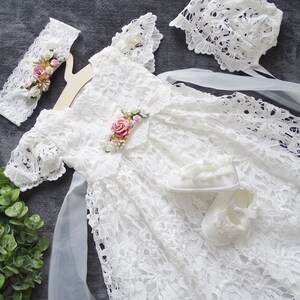 Taufkleid Mädchen Baby, Festkleid Taufkleid elfenbein, Babykleid Baby Boho Kleid Baby Mädchen Spitzenkleid Robe baptême bébé fille zdjęcie 4