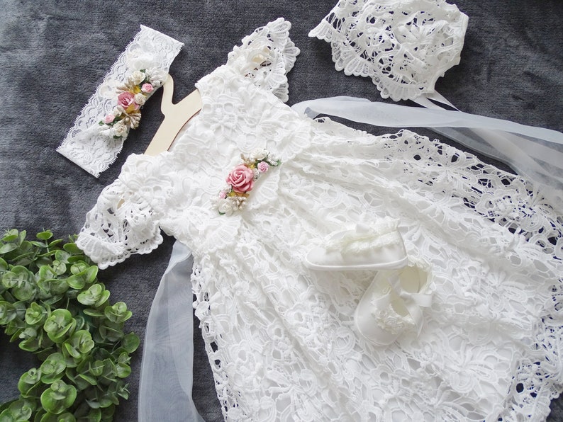 Robe de baptême fille bébé, robe de fête robe de baptême ivoire, robe bébé bébé boho robe bébé fille robe en dentelle robe baptême bébé fille image 4