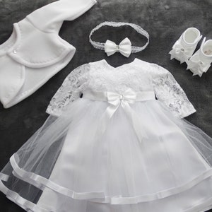 Taufkleid, Festkleid StirnbandSchuheBolero Set 4 Tlg. CLARAlangarm Farbe: weis Gr. 56, 62, 68, 74, 80, 86, 92, 98 Bild 4