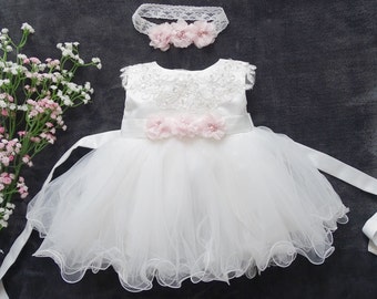 Christening gown for baby girls, formal christening gown in ivory, baby boho dress, baby girl lace dress, christening gown for babies