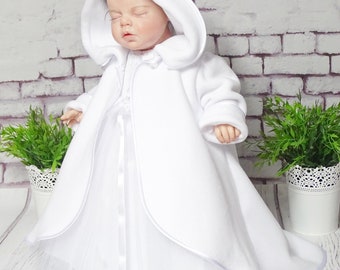 Baptismal robe, coat, color: white, fleece, size. 56, 62, 68, 74, 80, 86, 92 baby coat, -M210B-