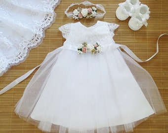 Baptism dress baby dress christening dress white christening dress baby boho dress baby girl lace dress baby girl wedding dress