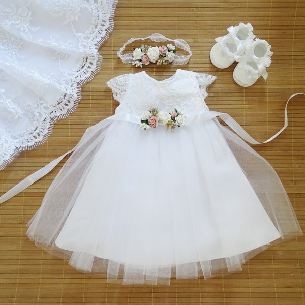 Robe de baptême robe de bébé robe de baptême robe de baptême blanche bébé boho robe bébé fille robe en dentelle bébé fille robe de mariée