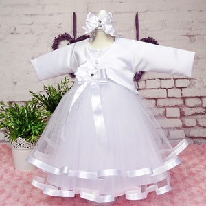 Christening dress, party dress + headband + shoes + bolero &quot;CLARA&quot; Color: white Size 56, 62, 68, 74, 80, 86, 92, 98