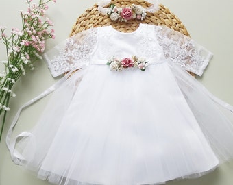 Abito da battesimo, abito da bambino, abito da battesimo, abito da battesimo bianco, abito boho per bambina, abito in pizzo per bambina, abito da sposa per bambina