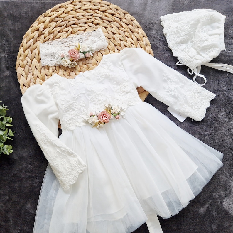 Taufkleid Babykleid 62 68 74 80 86 Taufkleid Elfenbein Taufkleid Baby Boho Kleid Baby Mädchen Spitzenkleid Baby Mädchen Hochzeitskleid Bild 1