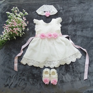 ANNA christening dress, baby dress size 62 68 74 80 86 christening dress made of cotton muslin, ivory baby boho dress, baby girl lace dress