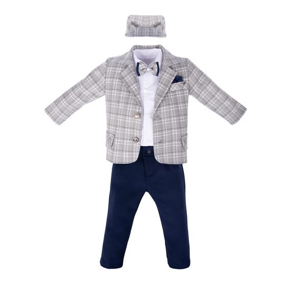 Grey-blue Suit With Check Pattern – Stylish Baby Suit for Boys
