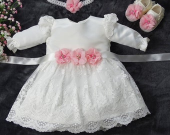 Robe de baptême, robe de baptême, robe écru avec dentelle, robe bébé fille baptême robe de baptême