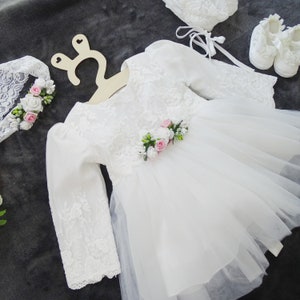 Maja baptism dress, party dress + headband + hat set 3 pieces. Gr. 56, 62, 68, 74, 80, 86, 92, 98 Baptism Dress, Christening Dress Baby Lace