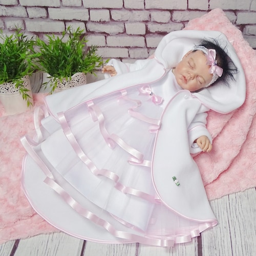 Bolero Bianco Per Battesimo Bambina - 100% Poliestere, Taglia 68cm, Con Roselline - Foto 10