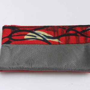 Portamonete, Handmade, riciclato, Upcycled pelle, stampa africana, portafoglio, carta di credito, titolare della carta, Bordeaux, nero, grigio, kitenge, ankara