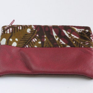 Portamonete, Handmade, riciclato, Upcycled pelle, stampa africana, portafoglio, carta di credito, titolare della carta, Bordeaux, marrone, Moss, kitenge, ankara