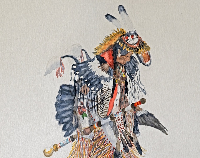 Traditional Dance, Watercolor, Giclee, Print, art, wall art, powwow, regalia, artwork, native, Indigenous, Tom Dorsz Watercolor