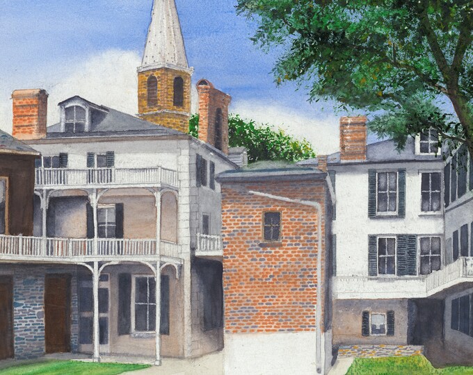 Harpers Ferry Courtyard, Watercolor, Art Print, original, historic, print, West Virginia, Tom Dorsz Watercolors