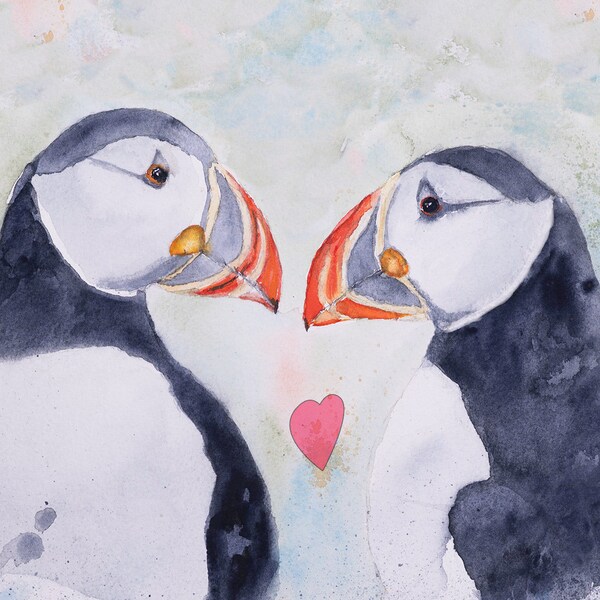 CARD \ VALENTINE \ ANNIVERSARY 5x7 card (folded) - Puffins | Love | Digital Download Printable | Envelope Template | Holiday