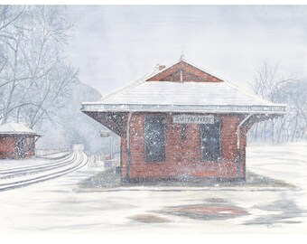 Watercolor Print of the Harpers Ferry Train Station/wall art/artwork/decor/