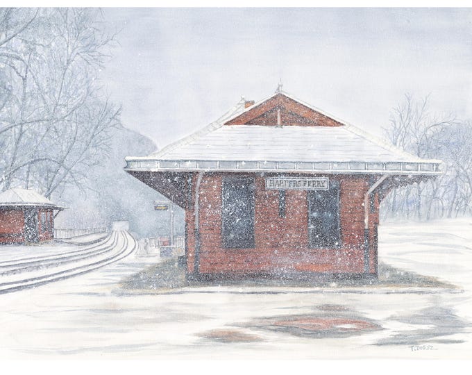 Watercolor Print of the Harpers Ferry Train Station/wall art/artwork/decor/