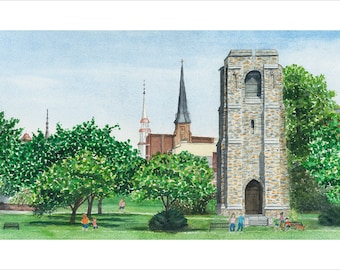 Baker Park, Watercolor, Giclee Print, Original, Frederick, Maryland, church, steeple, historic, artwork, wall art Tom Dorsz Watercolor