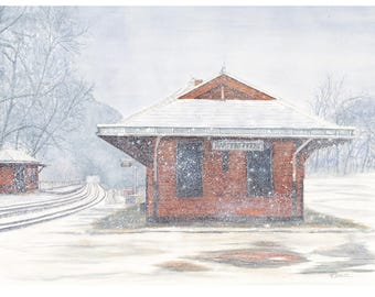 Watercolor Print of the Harpers Ferry Train Station/wall art/artwork/decor/