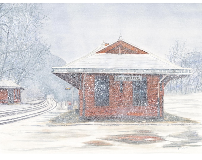 Watercolor Print of the Harpers Ferry Train Station/wall art/artwork/decor/