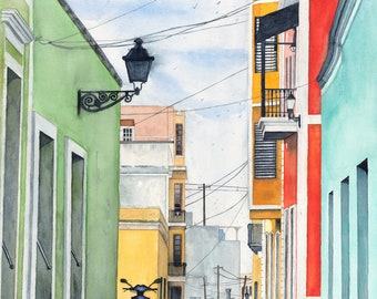 Viejo San Juan, watercolor, Art Print, original, historic, print, Puerto Rico, Watercolor print, Tom Dorsz Watercolors