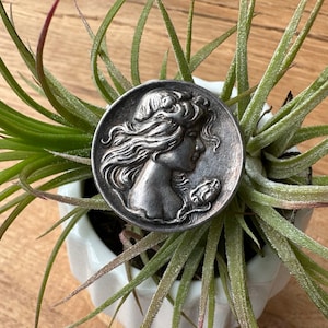 Art Nouveau Silver Tone Lady Flowing Hair Brooch