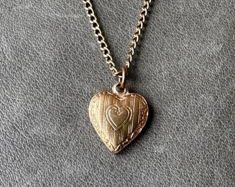 Vintage super TINY gold filled floral HEART pendant with 16 1/2" gold filled chain necklace