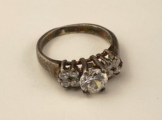 Cubic Zirconia vintage engagement sterling ring - image 2
