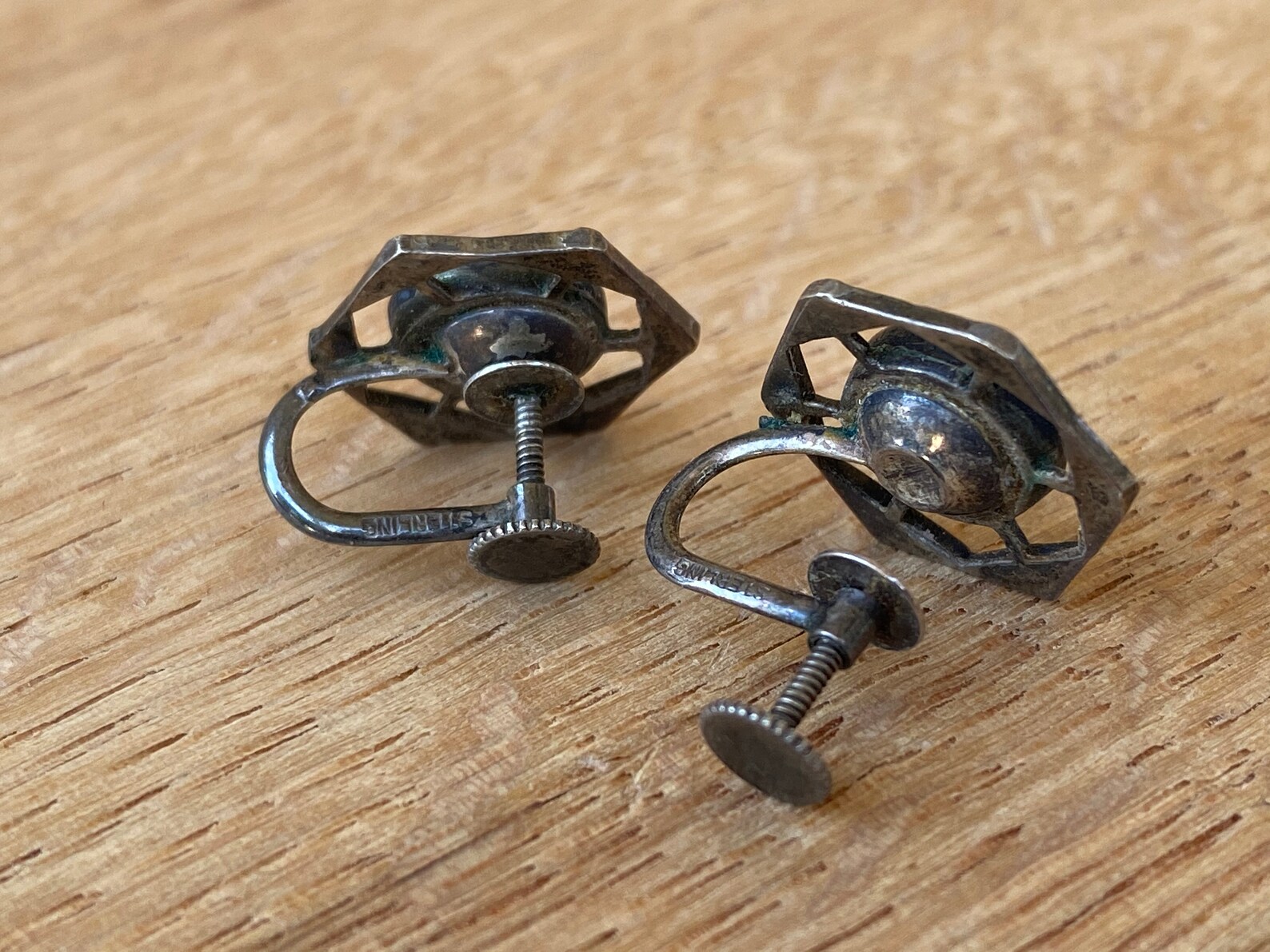 Vintage STERLING blister pearl geometric screw post earrings Etsy