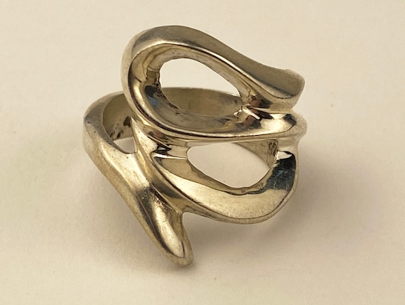 Modernist swirl sterling wrap ring