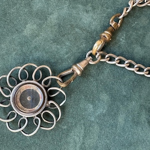 Antique Victorian miniature COMPASS FOB pocket watch silver tone chain assemblage necklace, swivel clasp Victorian charm