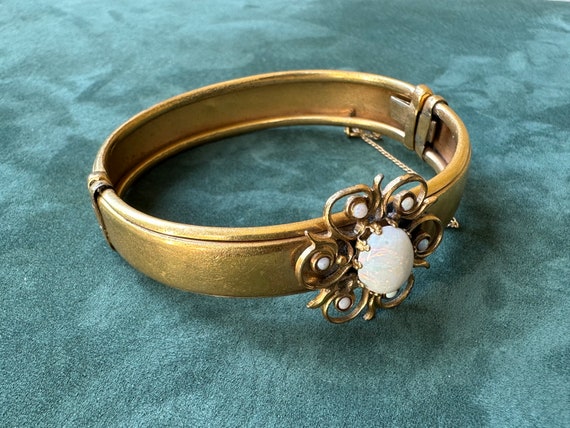Victorian White Opal Gold Filled Bangle Bracelet … - image 3