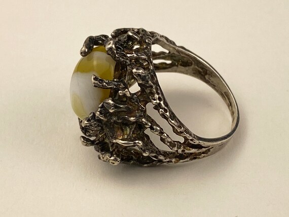 Brutalist solid sterling ring with yellow/white a… - image 3