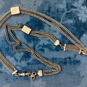 Antique Victorian double chain large rectangular slide gold filled pocket watch chain necklace