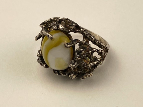 Brutalist solid sterling ring with yellow/white a… - image 2